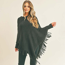 Embossed Dotted Line Tassel Poncho