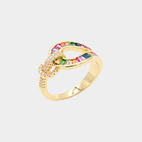 CZ Pave Baguette Stone Embellished Belt Shape Ring