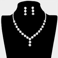 Flower Stone Link Accented Rhinestone Necklace