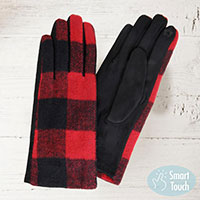 Buffalo Plaid Check Patterned Faux Suede Touch Smart Gloves
