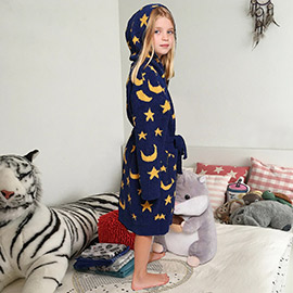 Kids Star Moon Print Hooded Cozy Robe
