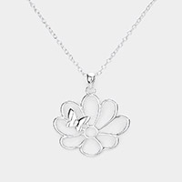 Metal Cut Out Flower Butterfly 
 Pendant Necklace