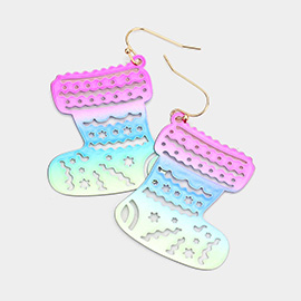 Christmas Socks Metal Cutout Dangle Earrings