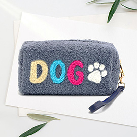Faux Fur Dog Message Paw Pouch With Wristlet