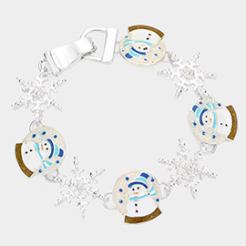 Enamel Snowman Link Magnetic Bracelet