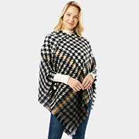 Houndstooth Poncho With Fringe