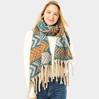Aztec Print Oblong Scarf With Fringe