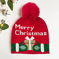 MERRY CHRISTMAS Message Pom Knit Beanie Hat