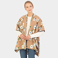 Floral Pattern Wool Blended Winter Kimono Poncho