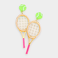 Pearl Embellished Resin Tennis Racket Dangle Earrings