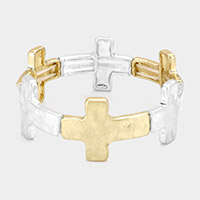 Worn Metal Cross Stretch Bracelet