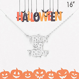 TRICK OR TREAT Metal Message Pendant Necklace