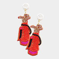 Felt Back Seed Beaded Golf Bag Dangle Earrings