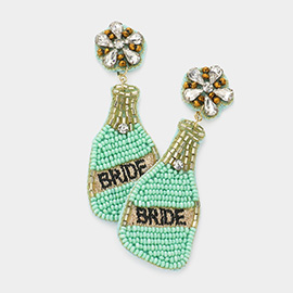 BRIDE Felt Back Seed Beaded Champagne Dangle Earrings