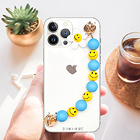 Smile Flower Accented Beaded Adhesive Phone Strap