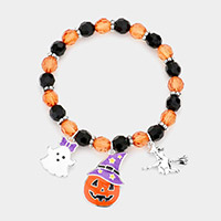 Halloween Ghost Pumpkin Wizard Witch Enamel Charm Stretch Bracelet