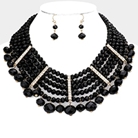 Stone Embellished Faceted Beaded Collar Necklace