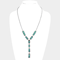 Rectangular Natural Stone Link Y Necklace