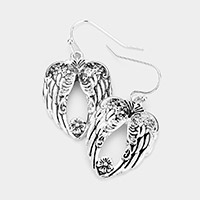 Antique Metal Flower Wing Dangle Earrings