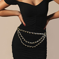 Triple Layered Draped Faux Leather Chain Belt