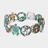 Sea Life Antique Metal Pendant Link Stretch Bracelet