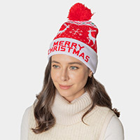 MERRY CHRISTMAS Pom Holiday Beanie Hat