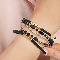 5PCS - Glass Beads Heishi Beads Rhinestone Multi Layered Stretch Bracelets