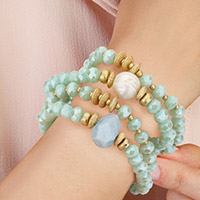 4PCS - Pearl Accented Faceted Beads Stretch Bracelets