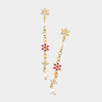 Rhinestone Embellished Flower Link Dangle Earrings