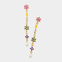 Rhinestone Embellished Flower Link Dangle Earrings