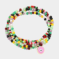 5PCS - Evil Eye Charm Colorful Beaded Stretch Bracelets