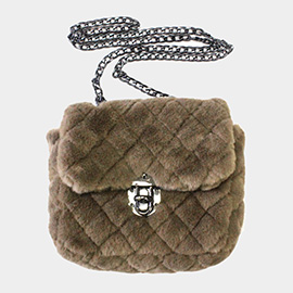 Solid Faux Fur Crossbody Bag