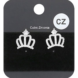 CZ Embellished Crown Stud Evening Earrings