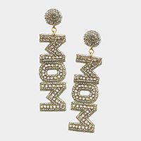 MOM Felt Back Rhinestone Beaded Message Dangle Earrings