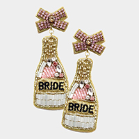 BRIDE Felt Back Beaded Bow Champagne Dangle Earrings