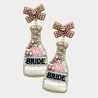 BRIDE Felt Back Beaded Bow Champagne Dangle Earrings