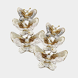 Felt Back Sequin Triple Butterfly Link Dangle Earrings