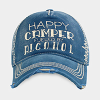 HAPPY CAMPER FUELED BY ALCOHOL Message Vintage Baseball Cap