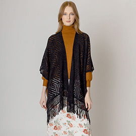 Cut Out Detailed Ruana Poncho