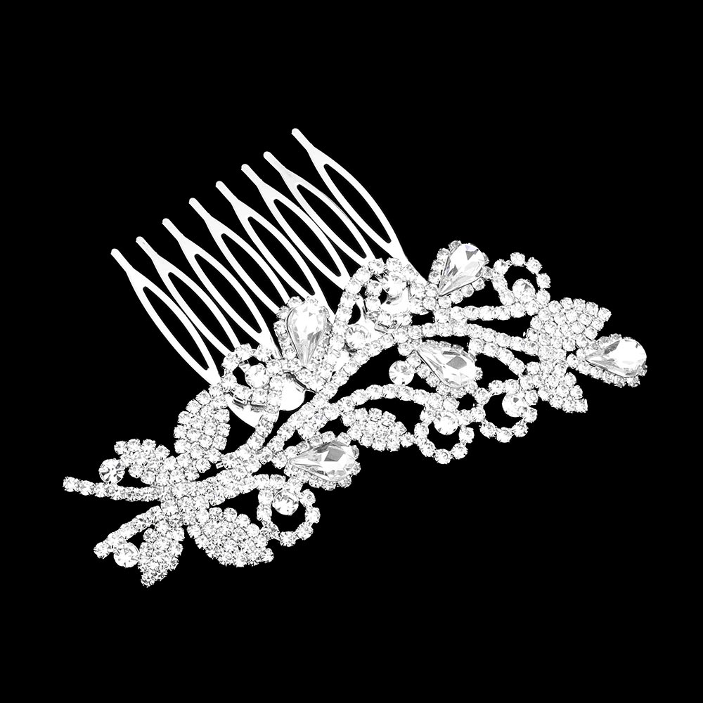 Teardrop Stone Accented Leaf Hair Comb