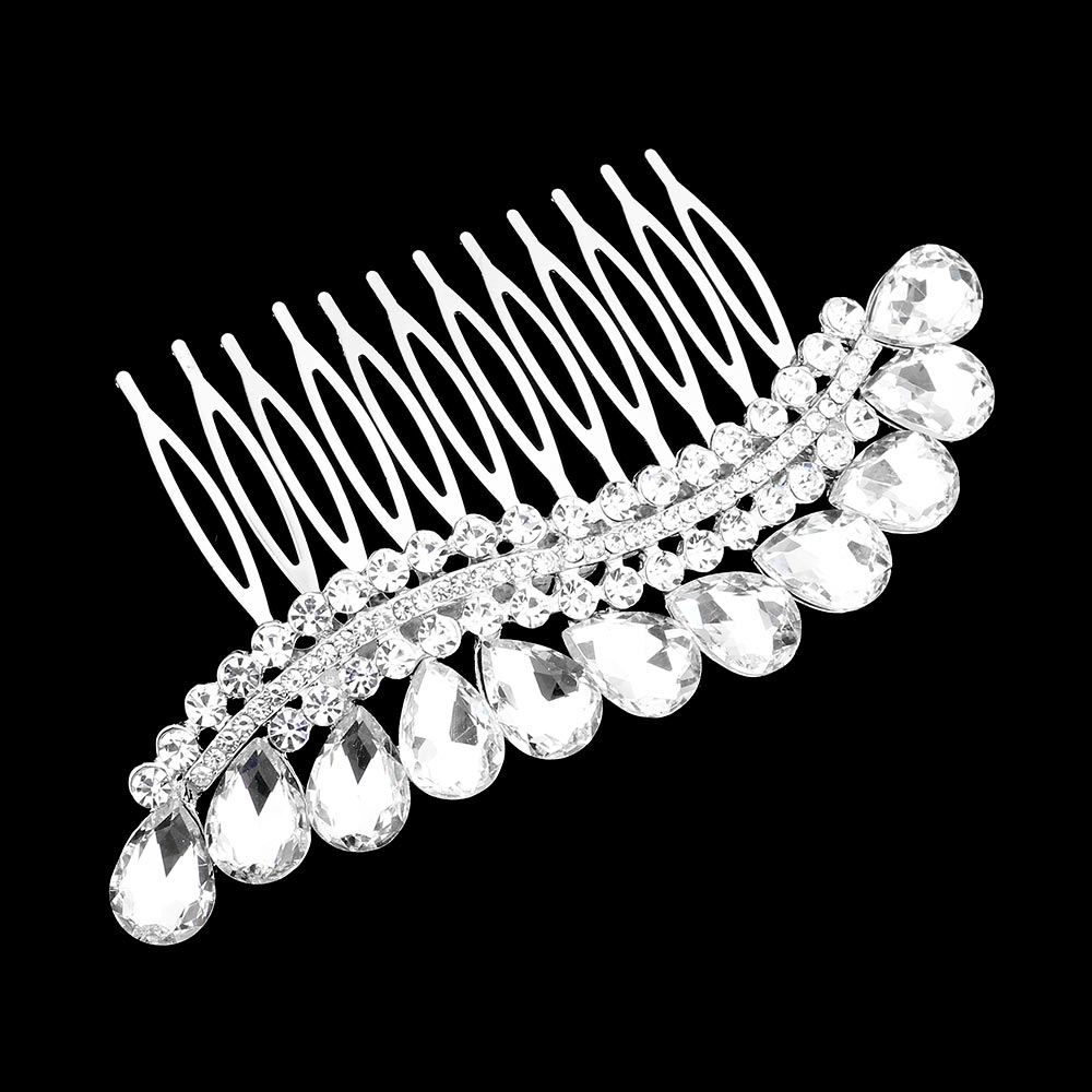 Teardrop Stone Accented Wavy Hair Comb