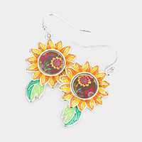 Pattern Detailed Sunflower Dangle Earrings