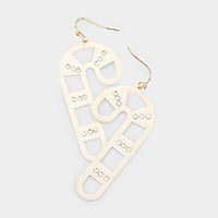 Stone Embellished Candy Cane Dangle Earrings