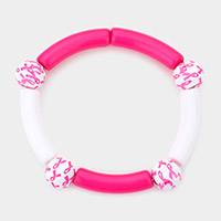 Pink Ribbon Accented Resin Stretch Bracelet