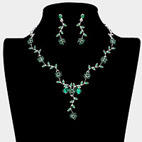 Flower Leaf Cluster Vine Rhinestone Necklace