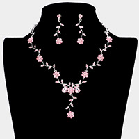 Flower Leaf Cluster Vine Rhinestone Necklace