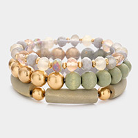 3PCS - Wood Faceted Beaded Stretch Bracelets