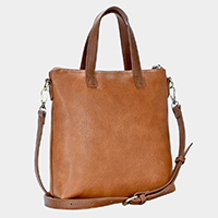 Solid Faux Leather Tote / Crossbody Bag