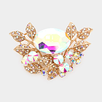 Oval Stone Accented Leaf Cluster Pin Brooch