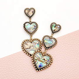 Triple Abalone Heart Link Dangle Earrings